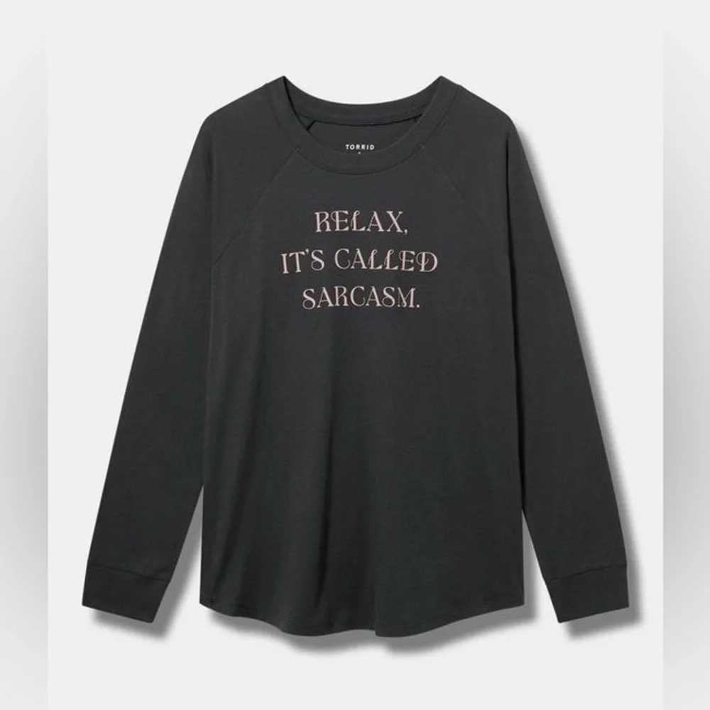 Torrid Black Graphic Long Sleeve Relax funny Sarcasm Tee plus 2X soft humor gift
